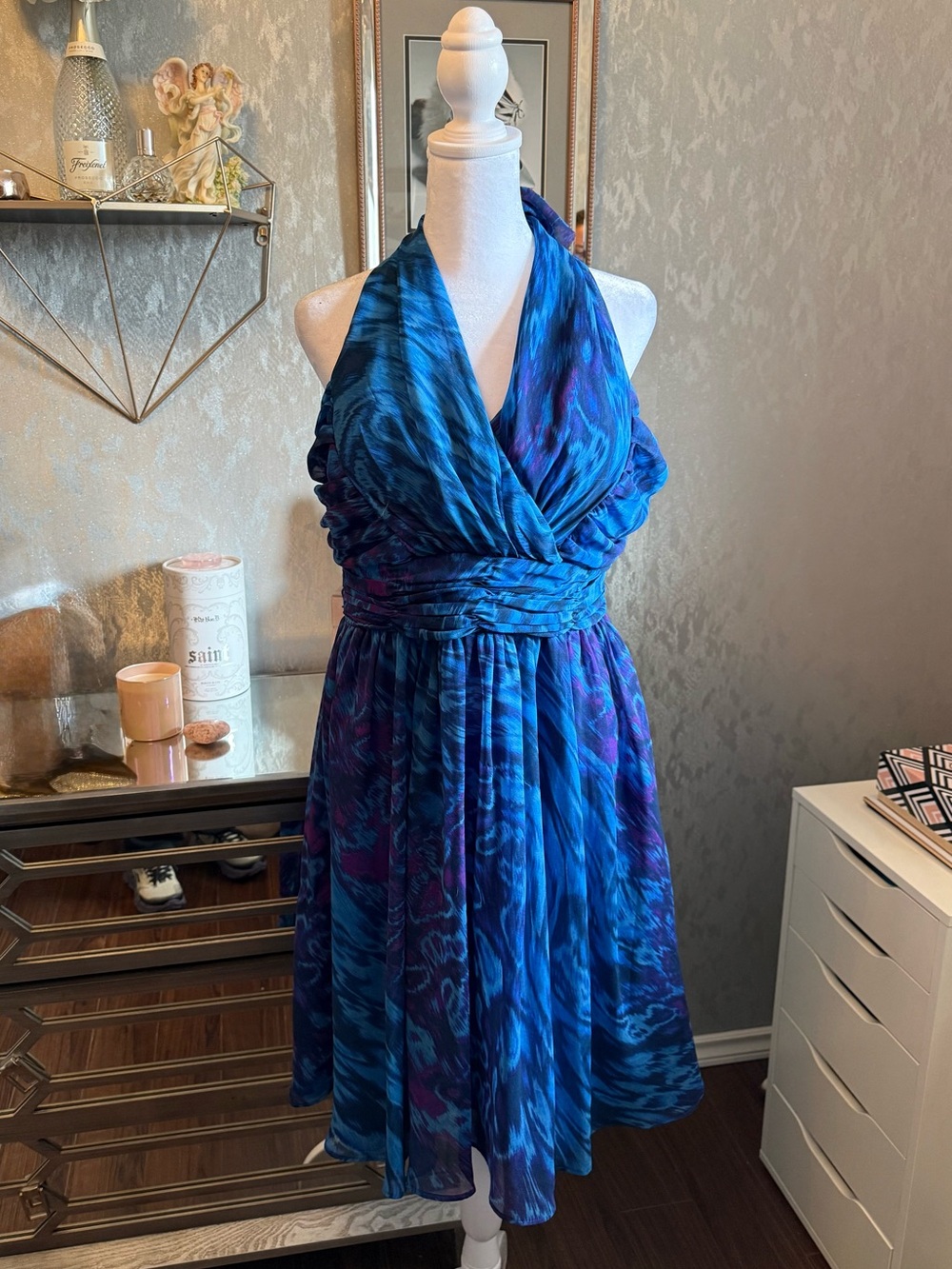 Donna Morgan Blue and Purple Halter Dress Size 10